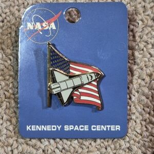 Kennedy Space Center American Flag Space Shuttle Pin - Red, White, Blue